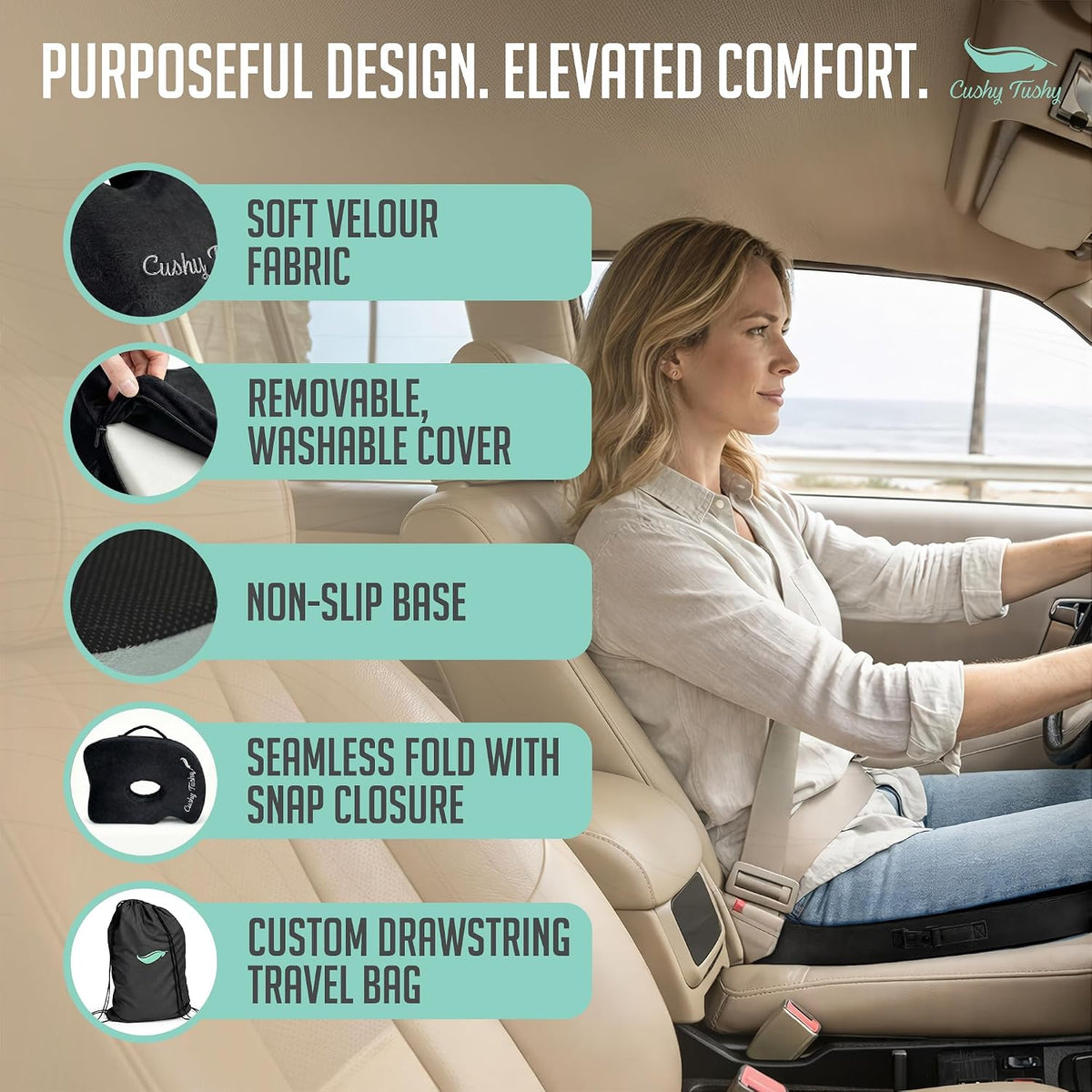 Cushy Tushy Premium Foldable Travel Seat Cushion - for Relief of Lower Back, Sciatic, Butt and Tailbone Pain - for Home & Office Use, Perfect for Travel or Driving - Coccyx Seat Cushion