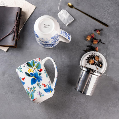AmorArc Tea Cup With Infuser and Lid, 18oz Loose Leaf Tea Mug With Steeper | Porcelain Tea Mug With Infuser and Lid, Large Strainer Tea Cup with Lid for Tea, Coffee Mug for House-warming Birthday Gift