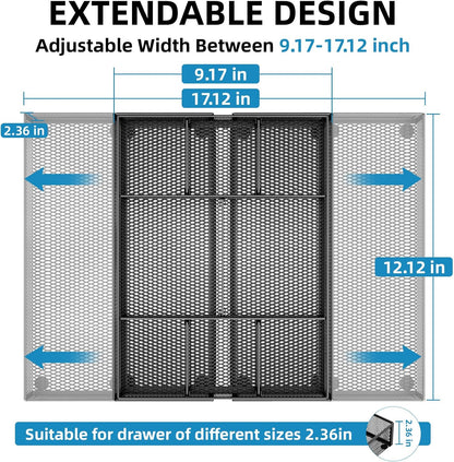 Marbrasse Expandable Desk Drawer Organizer, Mesh Drawer Organizer Tray with 10 Adjustable Compartments, Desk Organizers and Accessories, 5 Dividers Drawer for Office Supplies, Makeup & Vanity (Black)