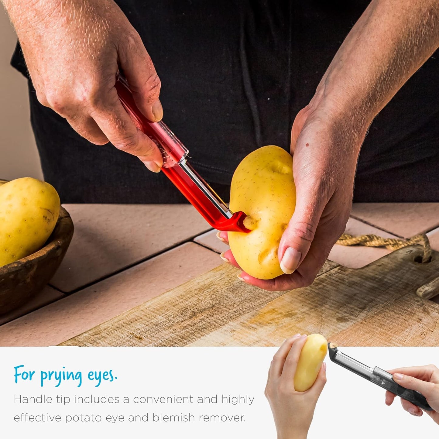 Dreamfarm Sharple Self-Sharpening Vegetable Peeler - Red | Ceramic sharpener in safety cover automatically hones stainless steel swivel blade, suitable for left & right handed use