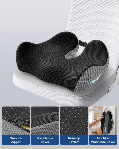 Seat Cushion for Office Chair - Memory Foam Tailbone Cushion | for Desk Chair, Car Seat and Wheelchair - Ergonomic Chair Pad for Hip and Lower Back Comfort - Washable Mesh Cover