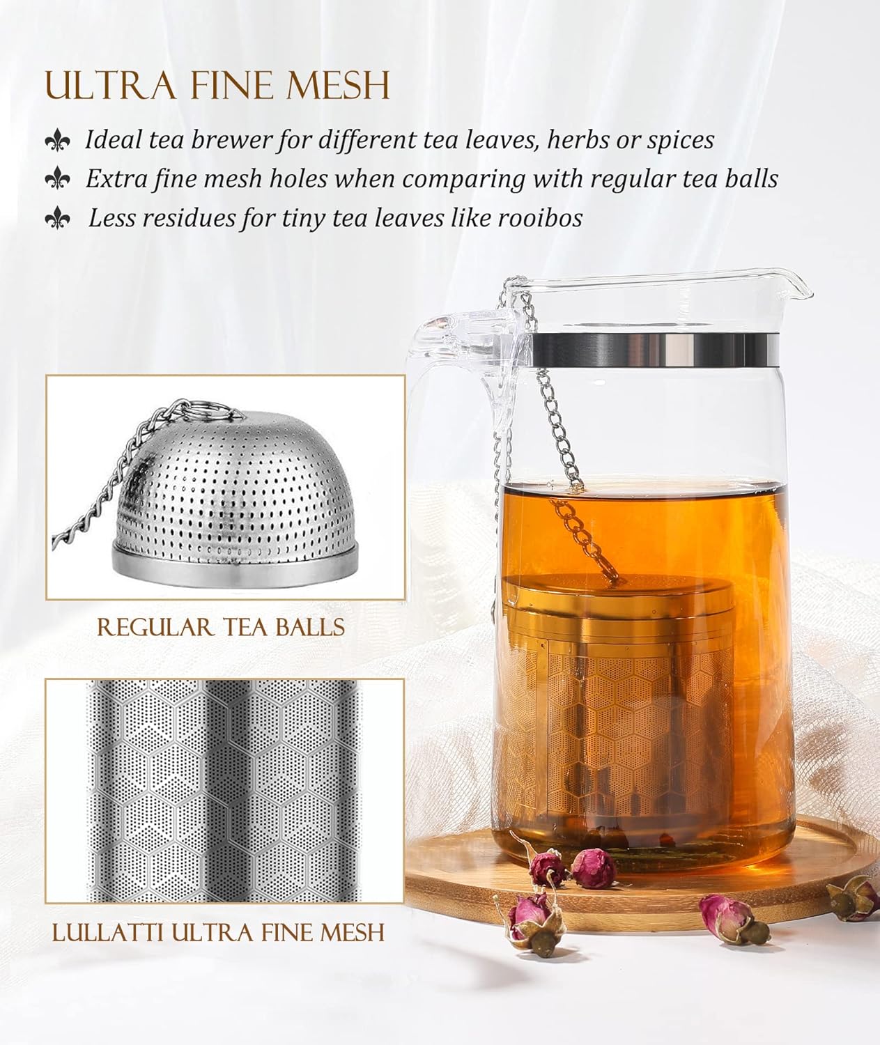 2 Pack 304 Steel Fine Mesh Tea Infusers for Loose Leaf Tea | Versatile for tea, spices & seasonings, fine mesh traps sediment, dishwasher-safe