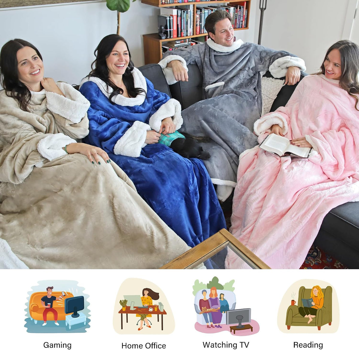 Catalonia Sherpa Wearable Blanket with Sleeves and Pocket for Adults