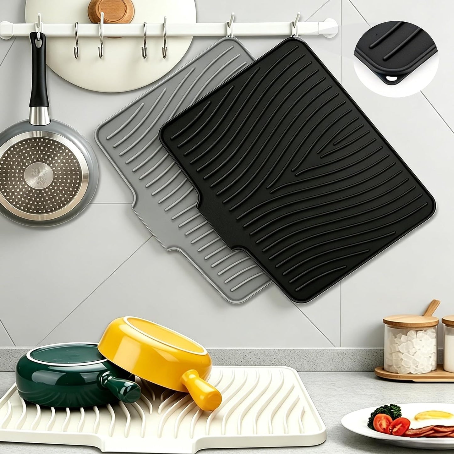 Kitchen Sink Splash Guard Gen2-30" x 6'' Silicone Sink Mat Splash Guard fit for Countertop, Bathroom,Farmhouse,RV by EBIGIC (Grey)