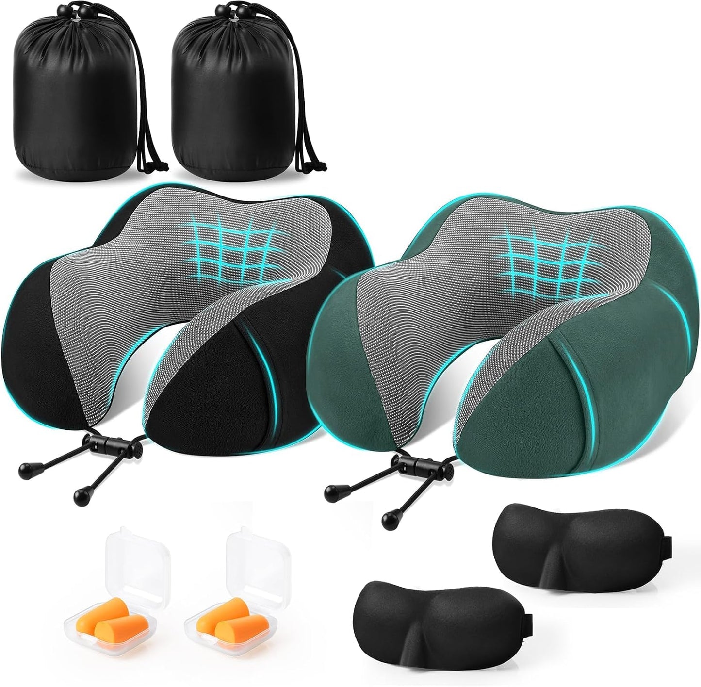 CloudBliss Neck Pillow for Airplanes, Memory Foam Travel Pillow, Black | Compact Flight Pillow with Eye Mask, Earplugs, Carry Bag, Travel Neck Pillow for Long Flight Sleep, Plane Travel Essentials