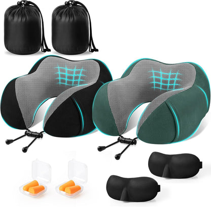CloudBliss Neck Pillow for Airplanes, Memory Foam Travel Pillow, Black | Compact Flight Pillow with Eye Mask, Earplugs, Carry Bag, Travel Neck Pillow for Long Flight Sleep, Plane Travel Essentials