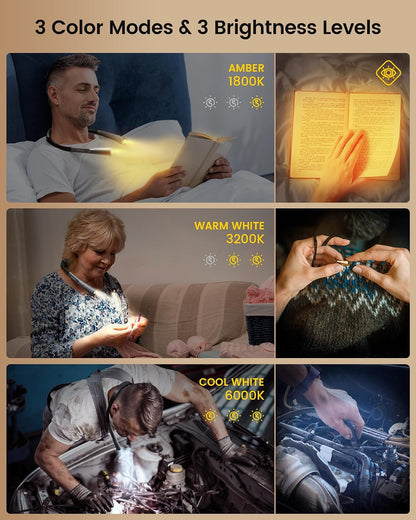 Glocusent Upgraded LED Neck Reading Light, Book Light for Reading in Bed