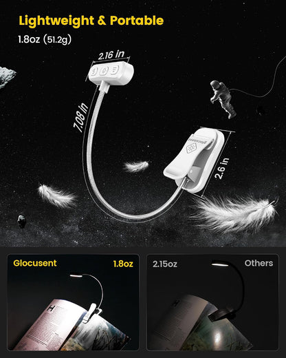 Glocusent Rechargeable Book Light, Clip on Light for Bedtime Reading