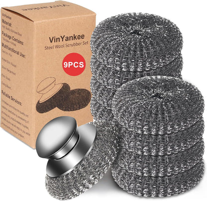 6PCS Steel Wool Scrubber Sponge Set, Barbecue Grill Cleaning Scrubber Pads | Stainless Steel Scrubber Replacement for Scouring Messes from Cast Iron, Pots, Pans, Grill, Stoves, Sink (6 Pads)