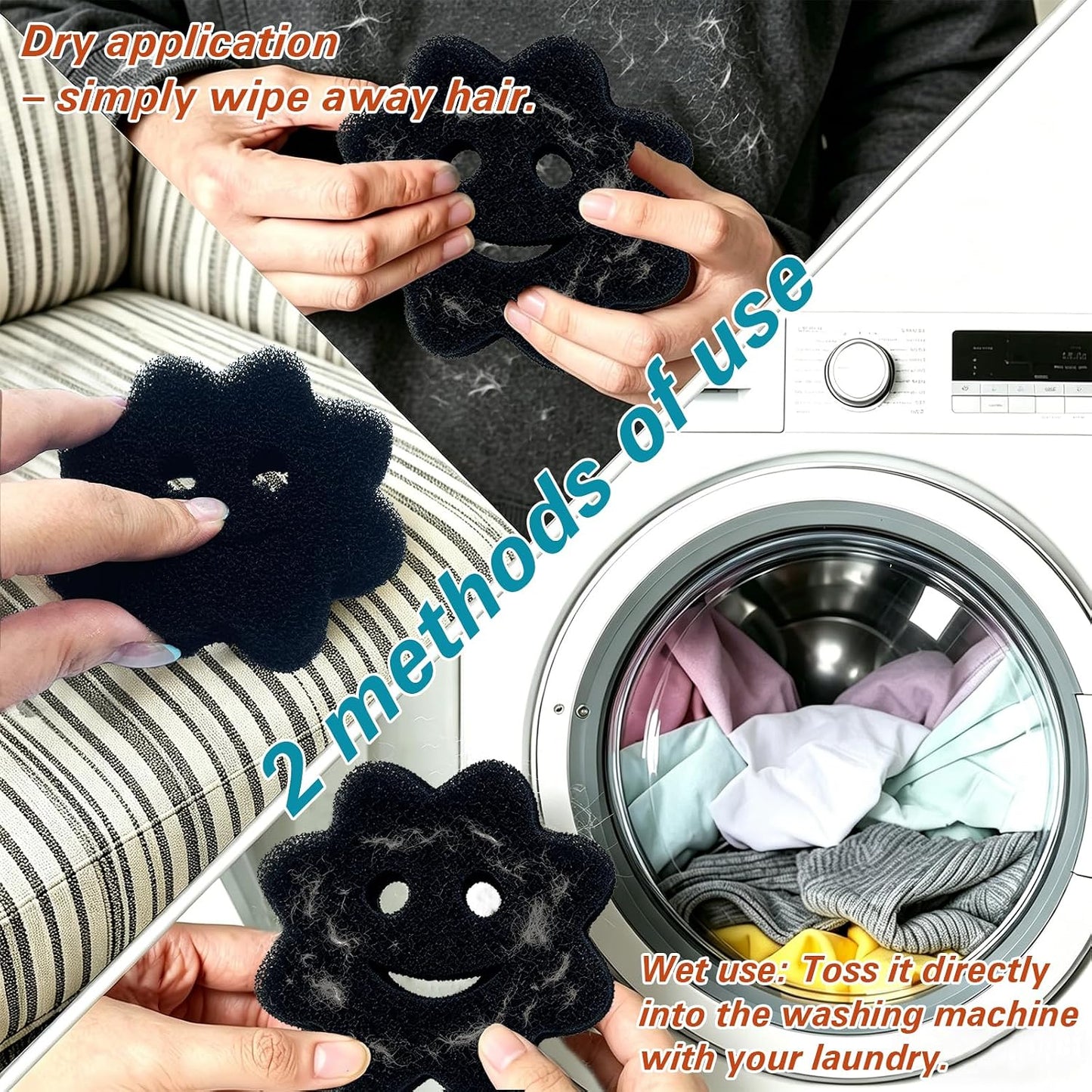 Reusable Pet Hair Remover for Laundry, Efficient Dog Cat Hair & Dander Catcher for Washing Machine and Dryer, Soft Fabric Lint Remover Effectively Remove Pet Fur Fluff from Clothes and Bedding （2PCS）