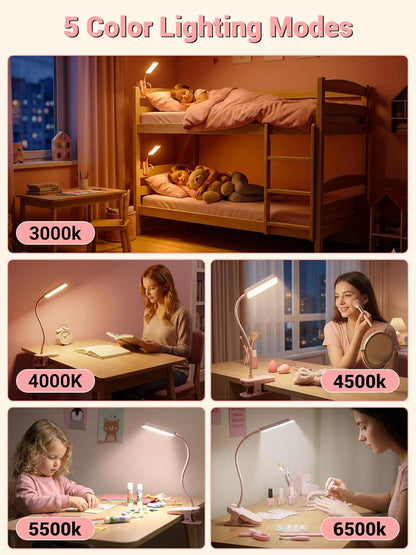 Clip on Light,45 Lighting Modes Rechargeable Desk Lamp with Clamp | 4000mAh Battery Operated Lamp,450 lm 48 LED Desk Light,Wireless & Cordless Reading Light for Bed/Bedside Table/Headboard/Dorm