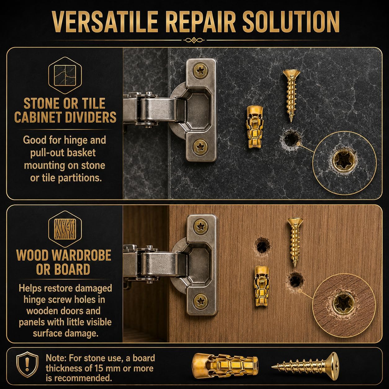 6×14mm Short Expansion Screw Set,Door Hinge Thread Repair Screws,Wall Anchors Screws Fit 6mm Holes for Tile Stone Wood Door,30PCS
