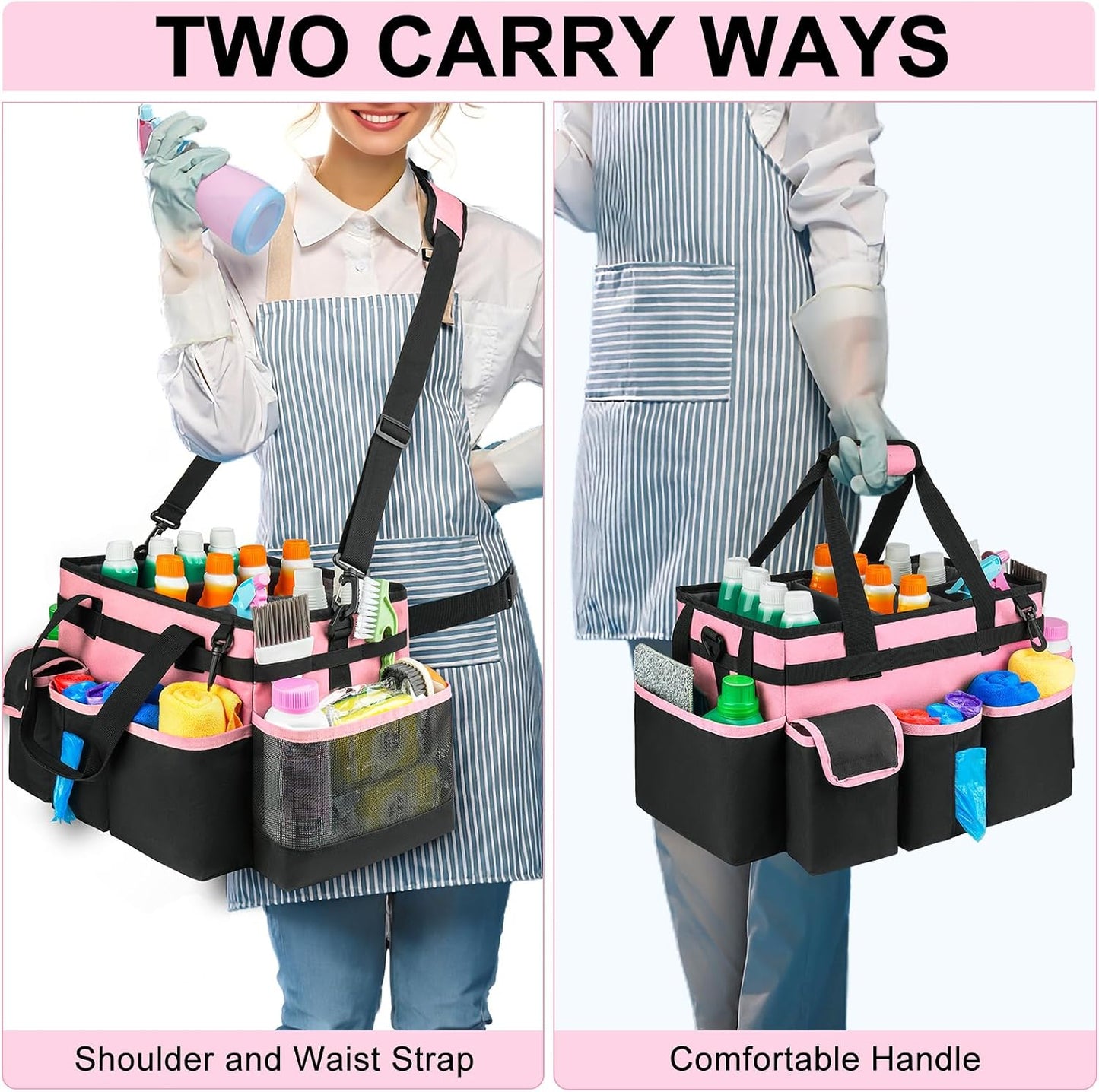 Cleaning Caddy Bag,Large Cleaning Supplies Organizer with Handle for Housekeepers,Purple