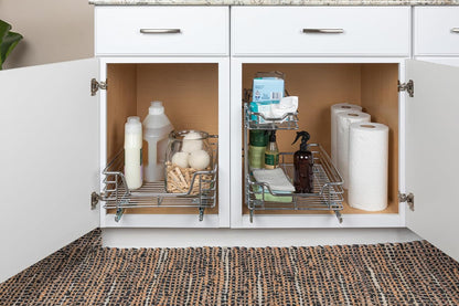 Household Essentials Glidez Multipurpose Chrome-Plated Steel Pull-Out/Slide-Out Storage Organizer for Cookware and Bakeware - 2-Tier Design - Fits Standard Size Cabinet or Shelf, Chrome