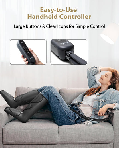 FIT KING Leg Massager for Circulation and Pain Relief, Air Compression Leg and Foot Massager to Relieve Pain Swelling Edema with 2 Size Extensions- Great Gift for Wife Mom and Dad