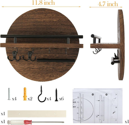 Gurfuy Key Holder for Wall with Shelf - Wood Mail Organizer and Rack with Shelf Hooks Wall Mounted for Entryway Decor Magazines Letter Storage Farmhouse Living Room Bedroom Doorway Green