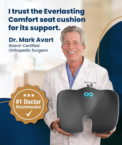 Everlasting Comfort Doctor Recommended Memory Foam Seat Cushion for Office Chairs & Car - Ergonomic Office Desk Accessories - Cushions for Tailbone Pain Relief, Sciatica (Black, Large)