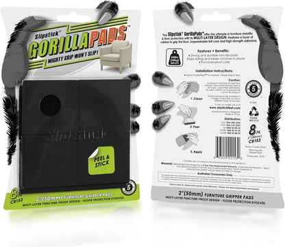 Slipstick GorillaPads CB147 Non Slip Furniture Pads/Gripper Feet (Set of 16) Self Adhesive Rubber Floor Protectors, 1 inch Round, Black
