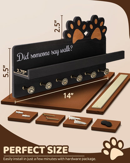 MTERSN Cute Dog Leash Holder for Wall for Pet Station Organizer, Brown