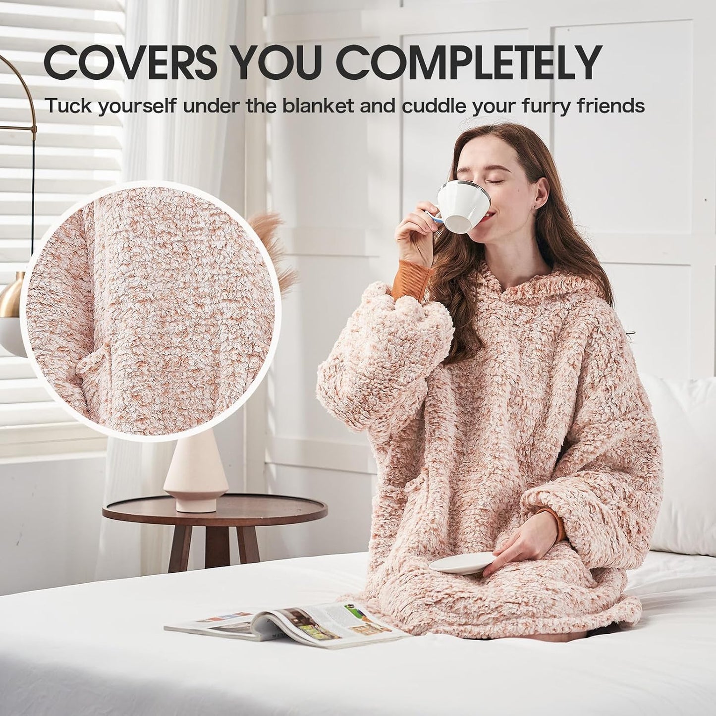 yescool Wearable Blanket Hoodie, Flannel Sherpa Fleece Blanket Sweatshirt for Adults Women Men,One Size Fits All - Colors B