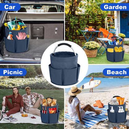 Cleaning Caddy with Handle, Cleaning Products Organiser, 17L Foldable Storage Basket, Cleaning Caddy Organiser, Portable Multi Cleaning Bucket Bag for Home, Garden (Black)