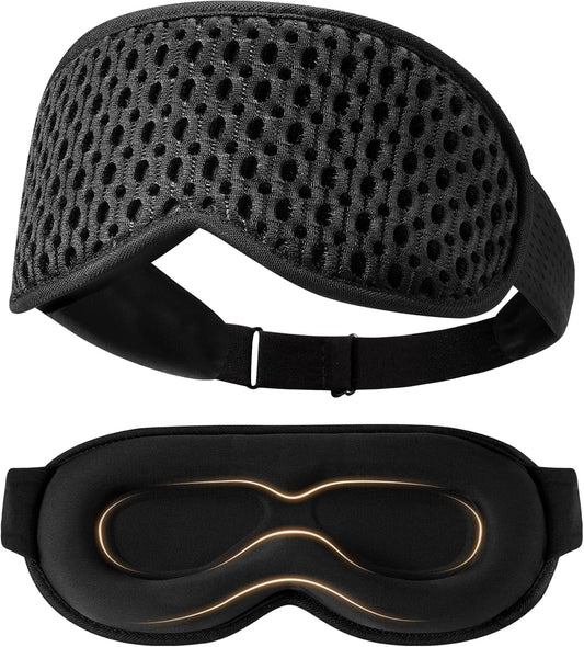 3D Contoured Sleeping Mask for Women Men, Soft Zero Pressure Eye Masks, Light Blocking Sleep Mask, Eyelash Friendly, Adjustable Eye Mask for Travel Essentials