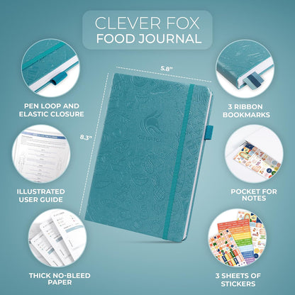 Clever Fox Food Journal for Women & Men, Weight Loss Tracker, Aquamarine
