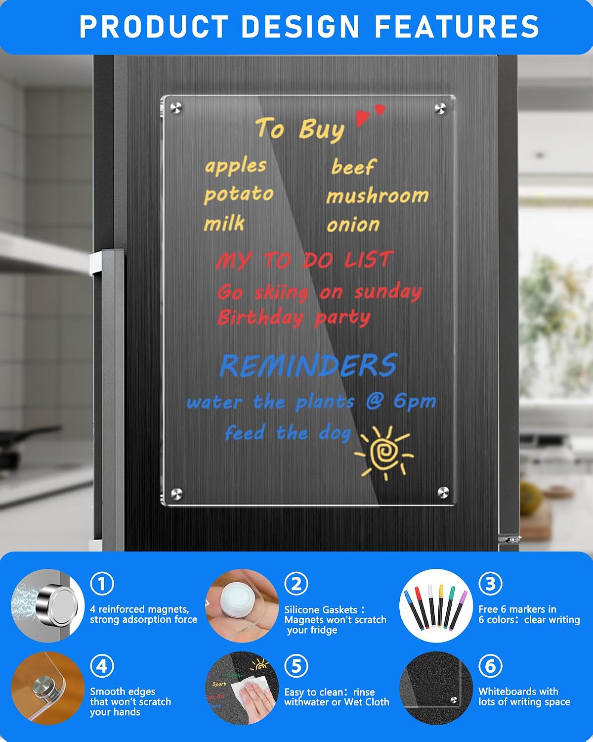 Weekly Acrylic Magnetic Calendar Dry Erase Board for Fridge, 12x16 in | Clear Weekly Planner Whiteboard for Refrigerator, Durable Material, Powerful Magnets, Smooth Writing and Easy Cleaning