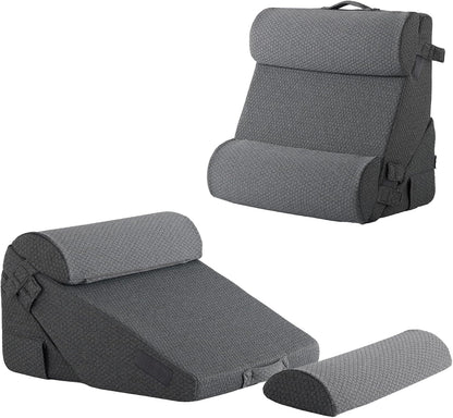 Bedluxe Wedge Pillow Headboard, 3PCS Orthopedic Bed Wedge Pillows Set for After Surgery, Adjustable Pillow Wedge for Acid Reflux&Back Pain Relief, Sleeping, Back Pillow for Bed Sitting Up, White/Grey