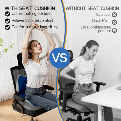 Benazcap Large Memory Foam Seat Cushion Lumbar Support Pillow for Sciatica & Tailbone Pressure Relief Coccyx Pad for Office Chair, Wheelchair, Car, Home, Office, Blue