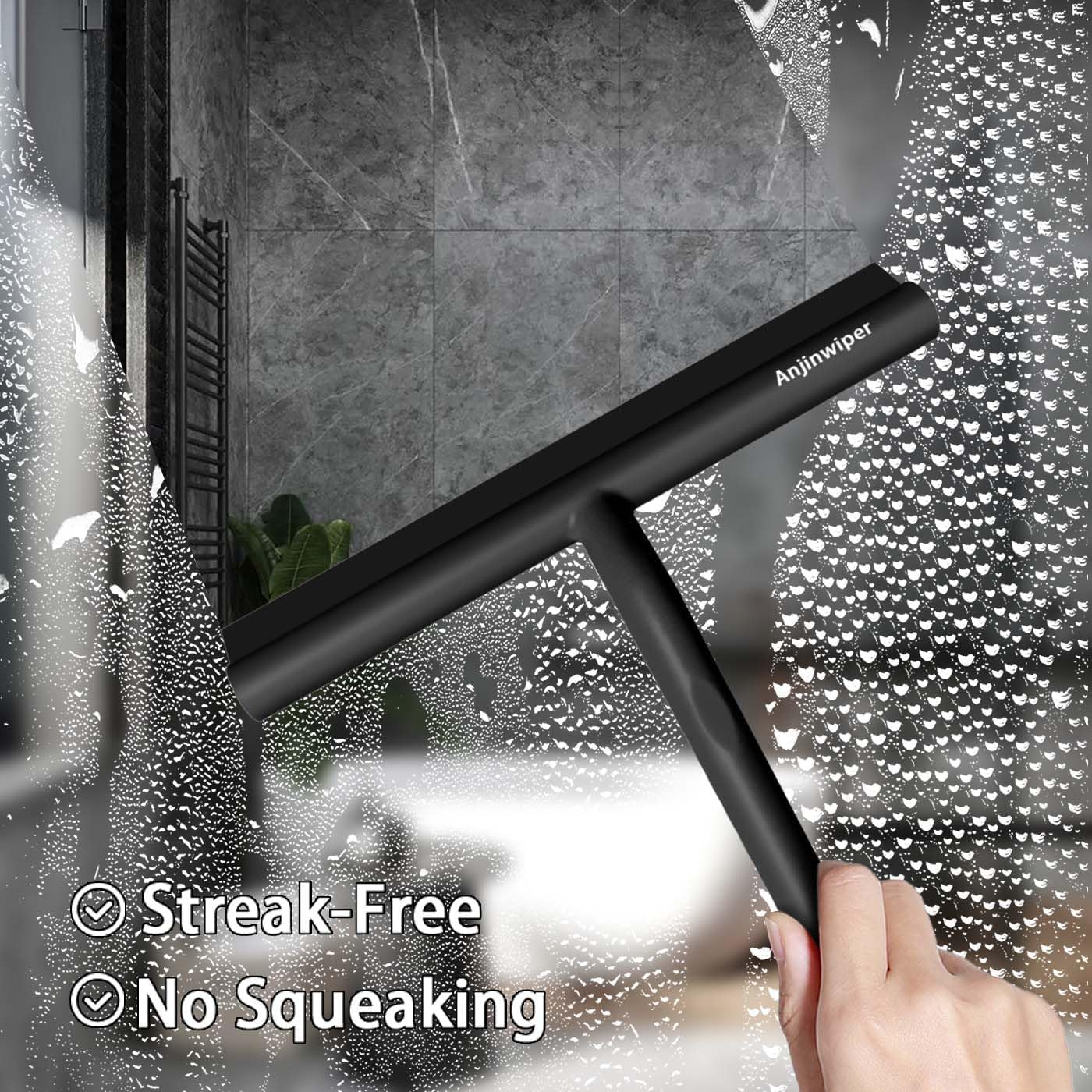 Shower Squeegee for Glass Doors, 10 Inch Bathroom Squeegee for Shower Glass | Streak Free No Squeak, Anti-Rust, All Purpose Glass Squeegee with Hook, Tile Walls, Mirror, Window, Car, Water & Soap Removal