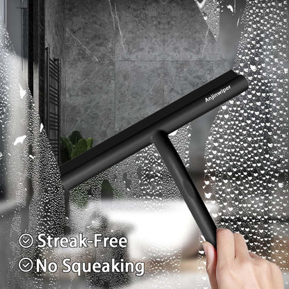 Shower Squeegee for Glass Doors, 10 Inch Bathroom Squeegee for Shower Glass | Streak Free No Squeak, Anti-Rust, All Purpose Glass Squeegee with Hook, Tile Walls, Mirror, Window, Car, Water & Soap Removal