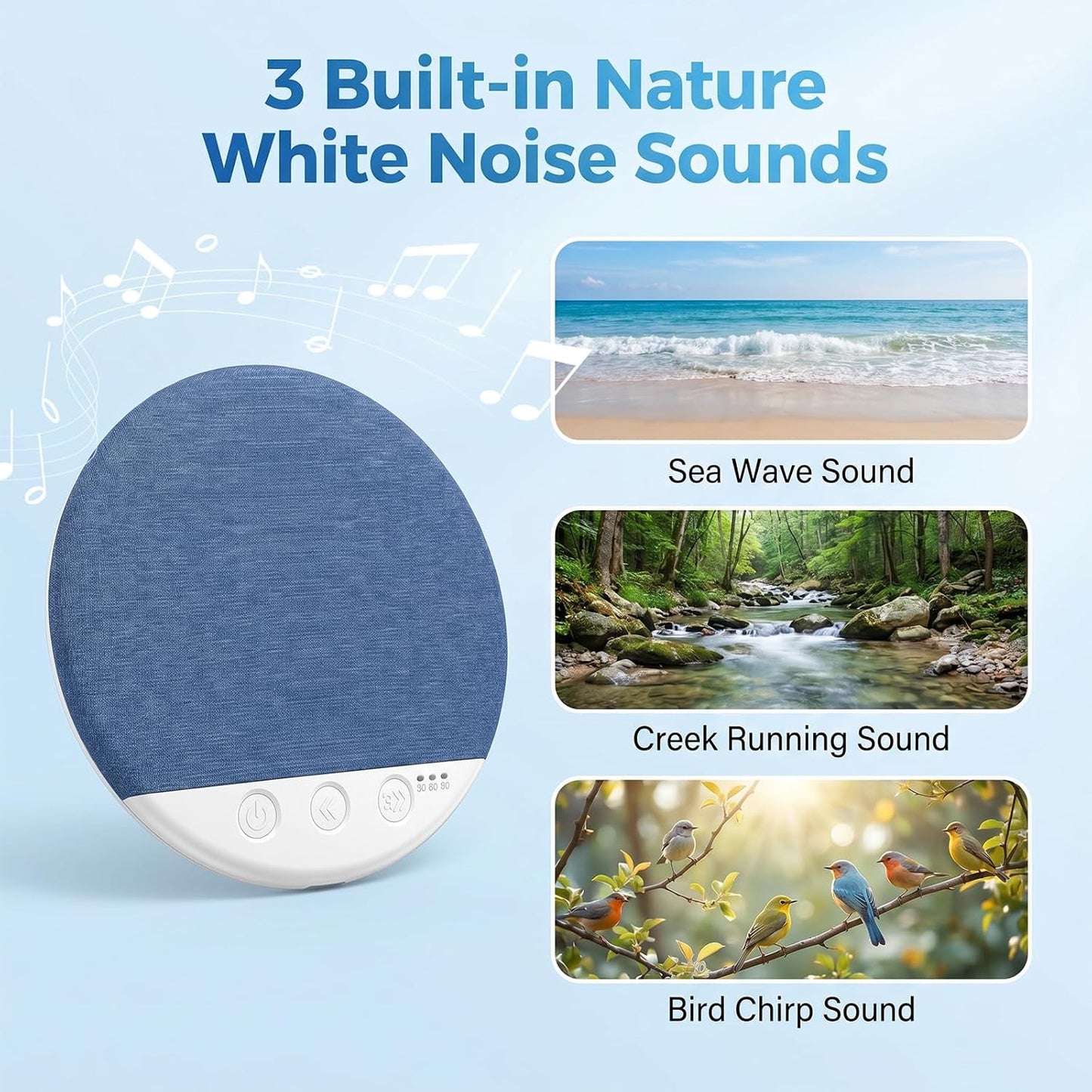 Under Pillow Speaker for Sleeping with Bluetooth, White Noise 11mm | Sleep Pillow Speaker, 30/60/90s Timer & 3 White Noise, 10H Playtime, USB Rechargeable, Adjustable Volume, for Home & Travel