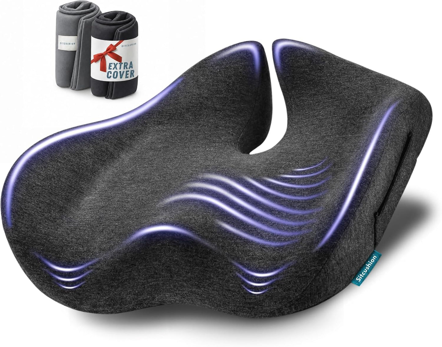 SitCushion Extra Large Memory Foam Seat Cushions for Office Chairs, Pressure Relief Seat Cushion for Tailbone Pain Relief, Sciatica & Back Pain, Ergonomic Office Chair Cushion for Long Sitting (Black)