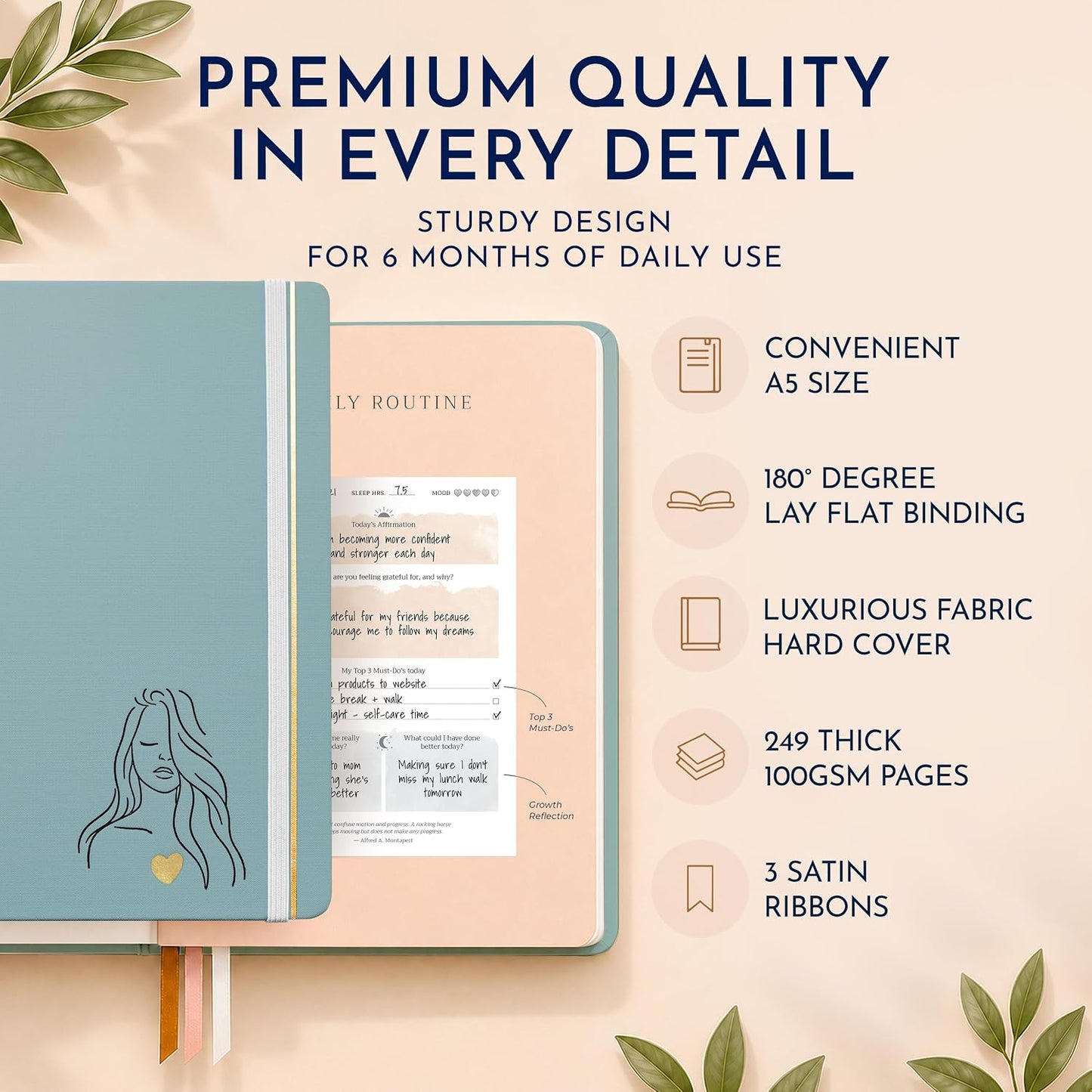 Premium Gratitude Journal for Men – 6 Month Guided Daily Prompts, Habit Tracker – Hardcover, 249 Pages, Lay Flat, 100gsm Paper – Mens Mindfulness Gifts, Mental Health, Self Mastery, Gift Boxed