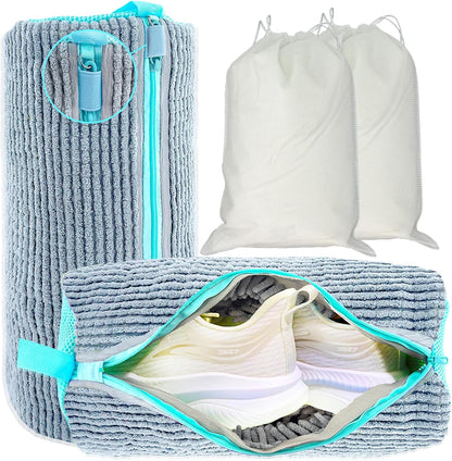 Shoe Washing Machine Bag: Shoes Come Out Clean & Protected during Washing | 2PC Laundry Shoe Bag for Washer and Dryer, Auto-Lock Zipper, Chenille Microfiber Lining, 17 x 7.5 inch, Durable, Yellow
