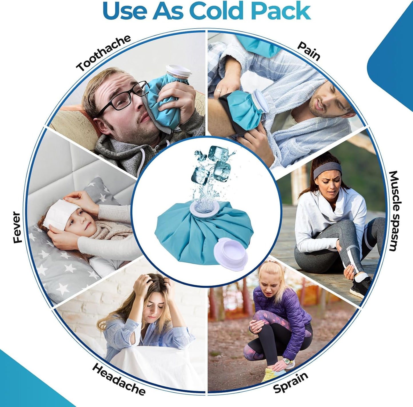 Ice Bags for Injuries Reusable: Ohuhu 3 Packs Ice Cold Packs with 2 Wrap Ice Bag Hot Water Hot & Cold Therapy Pain Relief for Knee Leg Injury No-Leak Waterproof Ice Bags 3 Sizes 6"/9"/11", Light Blue