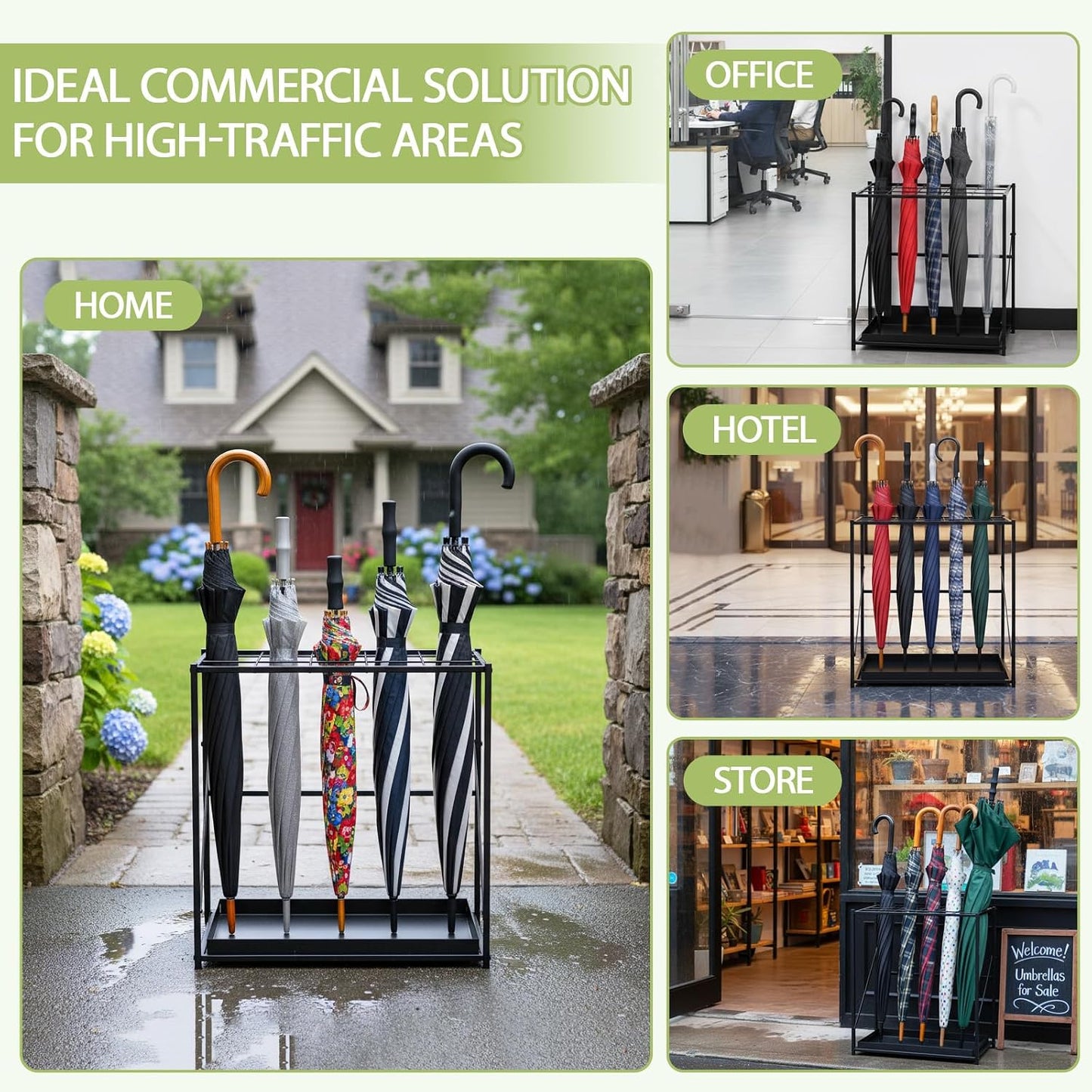 Colingmill Folding Umbrella Storage Stand Rack Holder Organizer Free Standing Umbrella Rack with Removable Drip Tray for Entryway Home Office Hotel Entry Hallway (L35.51 X W11.89 X H19.69 Inch)