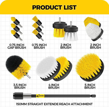 Holikme 15pcs Drill Brush Set, Power Scrubber Kit for Grout, Tile, Bathroom | 14 Nylon Brush Heads In Multiple Sizes, 1 Extended Reach Rod, for Tile, Tubs, Showers, Floors, Gaps and Kitchen Cleaning