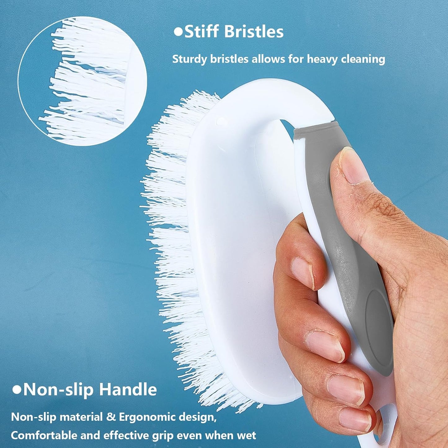 Scrub Brush Set, 4 Pack Deep Cleaning Brush Kit, Green | 2 Scrub Brush, 2 Tile & Grout Brush with Built-in Scraper, Household Commercial Scrubber for Floor, Shower, Pool Wall, Tub