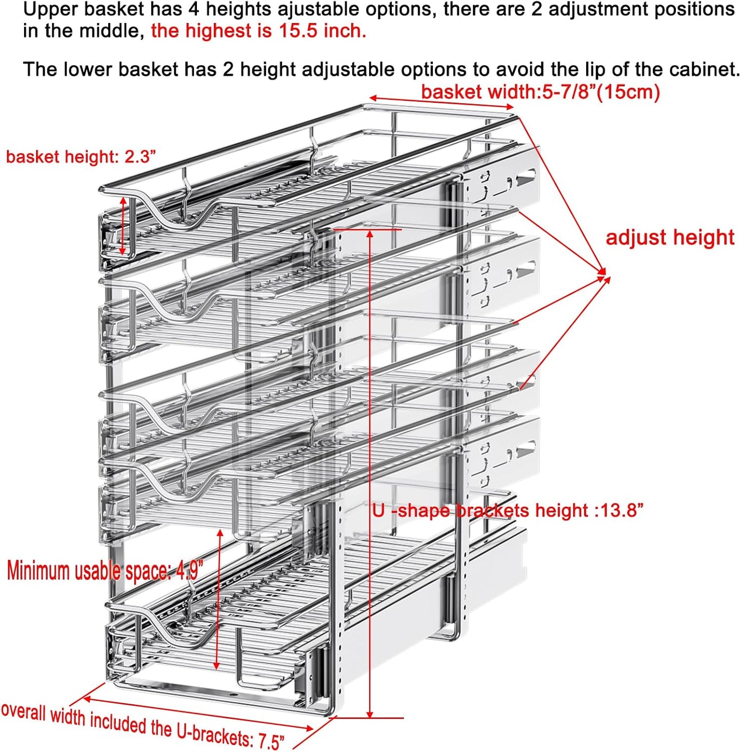 DINDON 2 Tier Pull Out Cabinet Organizer (20" W X 21" D), Double Tier Wire Basket Slide Out Shelf Storage for Kitchen Base Cabinet Organization for Kitchen, Pantry, Bathroom, Chrome