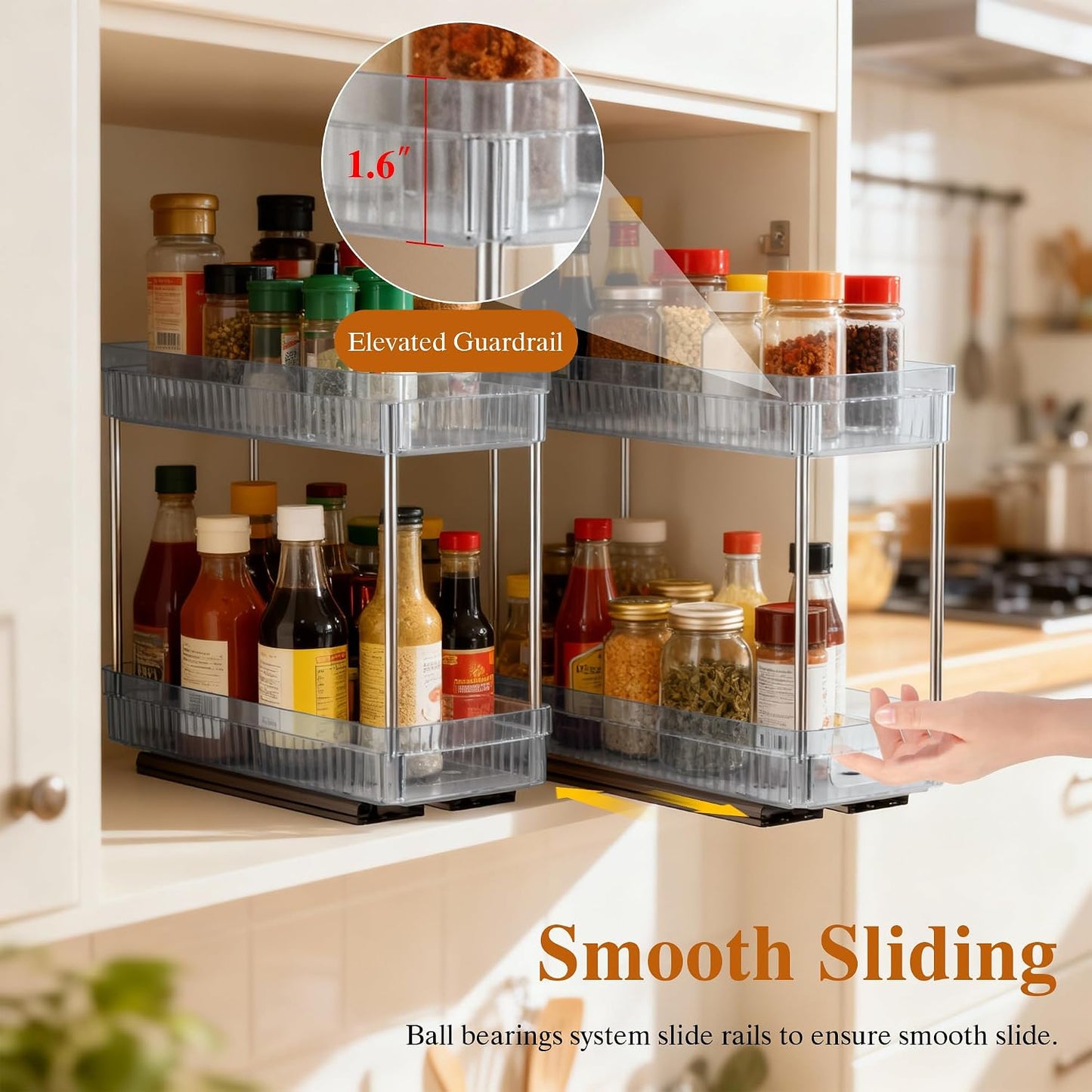 Pull Out Spice Rack Organizer for Cabinet, 3 Packs Slide Out Spice Racks Organizer, Spice Cabinet Organizers, Cabinet Size Need:12'' Highx11'' Deepx5'' Wide,Each Tier Hold 10 Spice Jar - 2 Tier, Black