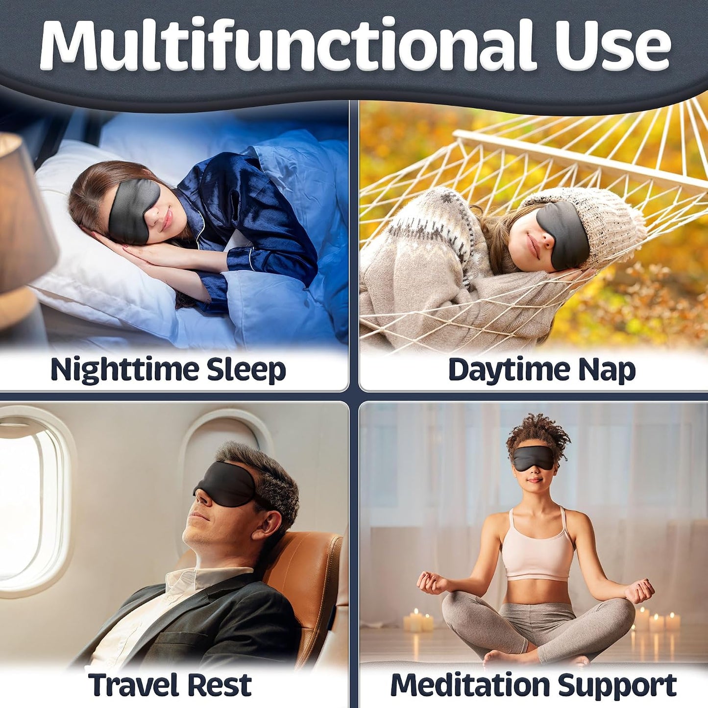 Sleep Mask - Navy Gray, 100% Viscose Derived from Bamboo - Lightweight Eye Mask with Adjustable Strap - Blackout Sleeping Blindfold for Women & Men - Comfortable Light Blocking Eye Cover