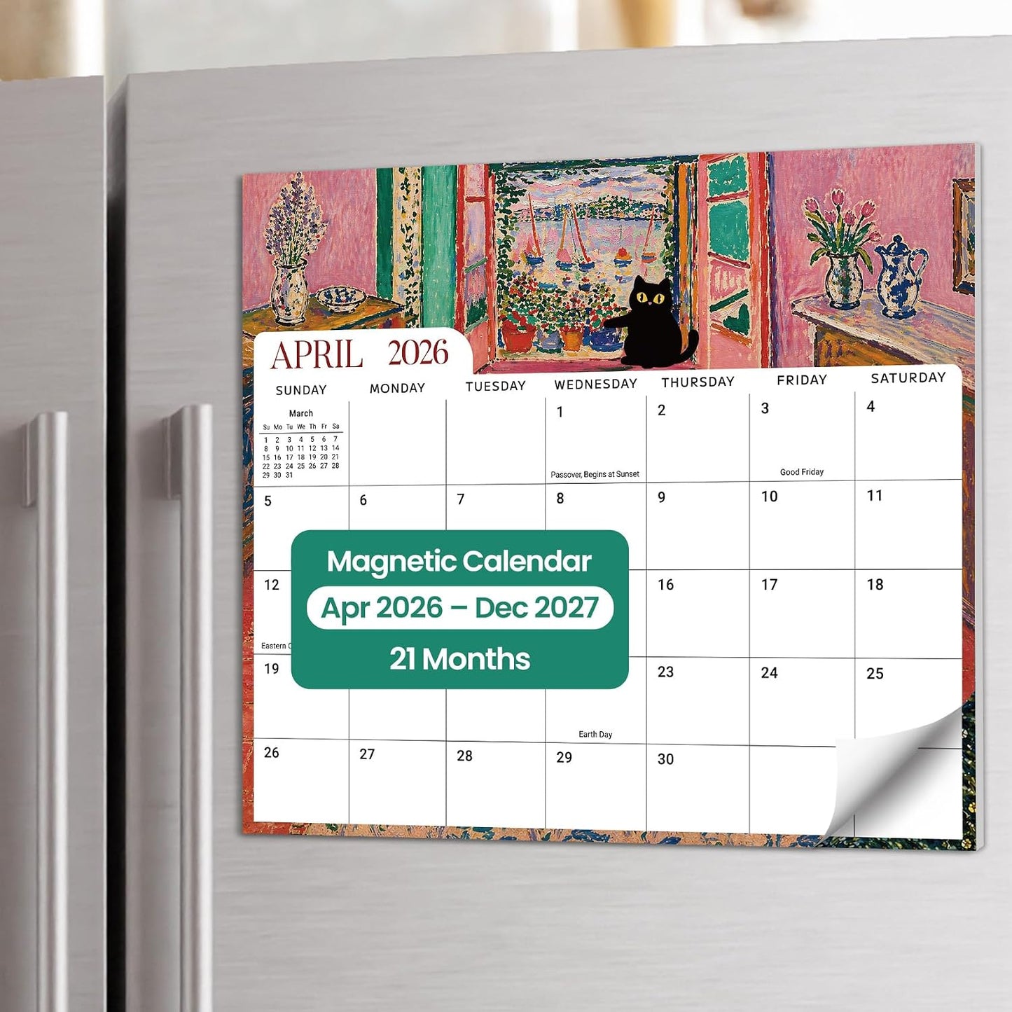 2026-2027 Magnetic Calendar for Refrigerator, Apr 2026-Dec 2027 | 21-Month Fridge Calendar 2026-2027 for Home Planning, Scheduling and Easy Organization, Greenery