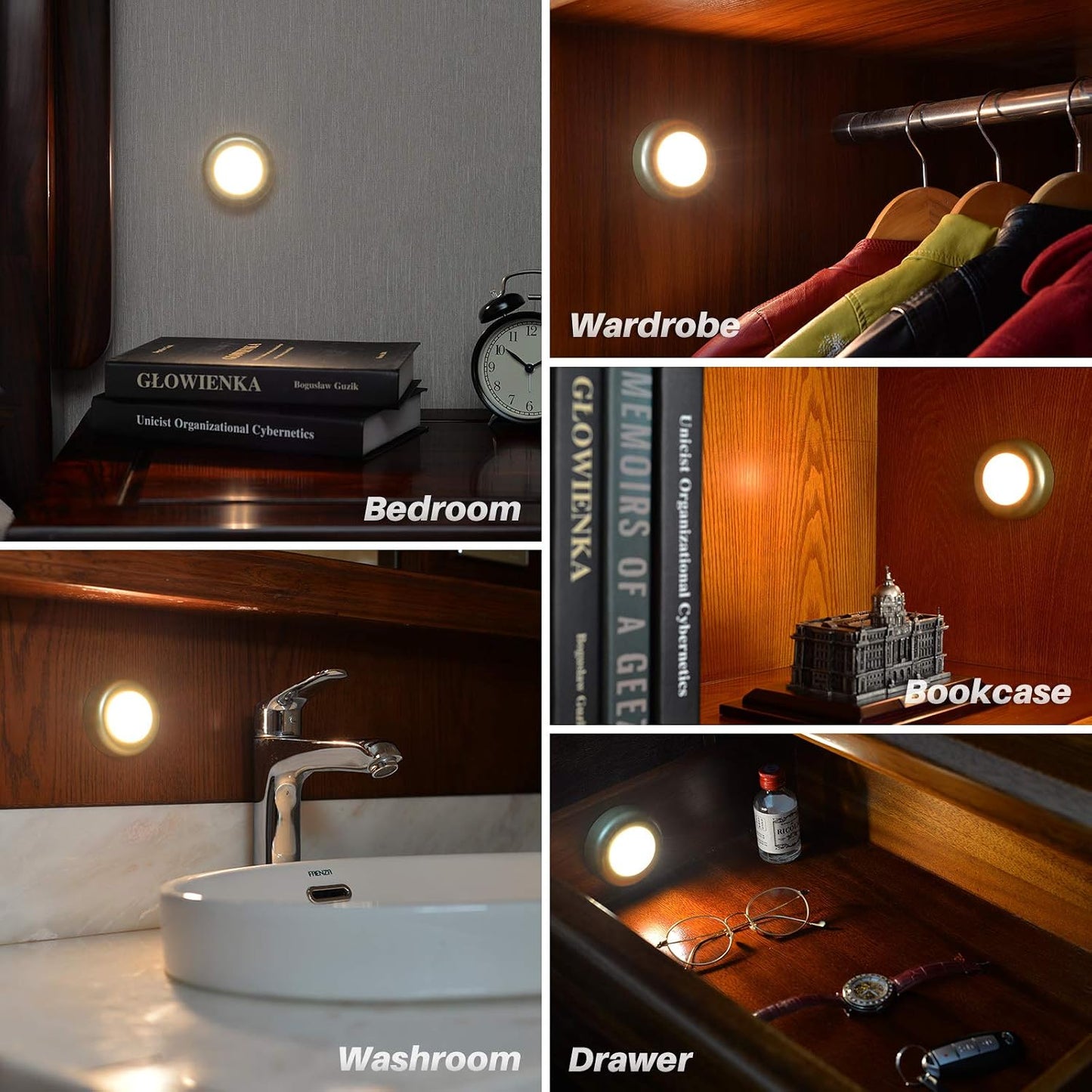 STAR-SPANGLED 2.8” LED Puck Lights Under Cabinet AAA Battery, 5 Pack White | Mini Touch Lamp Battery Operated Powered, DIY Strong Adhesive Stick on Push Tap Light for Kitchen, Closet, Pantry, Shelf