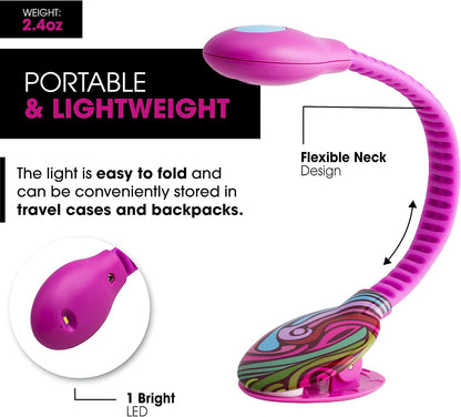 French Bull USB Rechargeable Clip On Book Light – Pink – LED Reading Light with Clip for Books, eBooks, Reduced Glare, Portable, Lightweight - Integrated USB Plug, Rechargeable Battery Included
