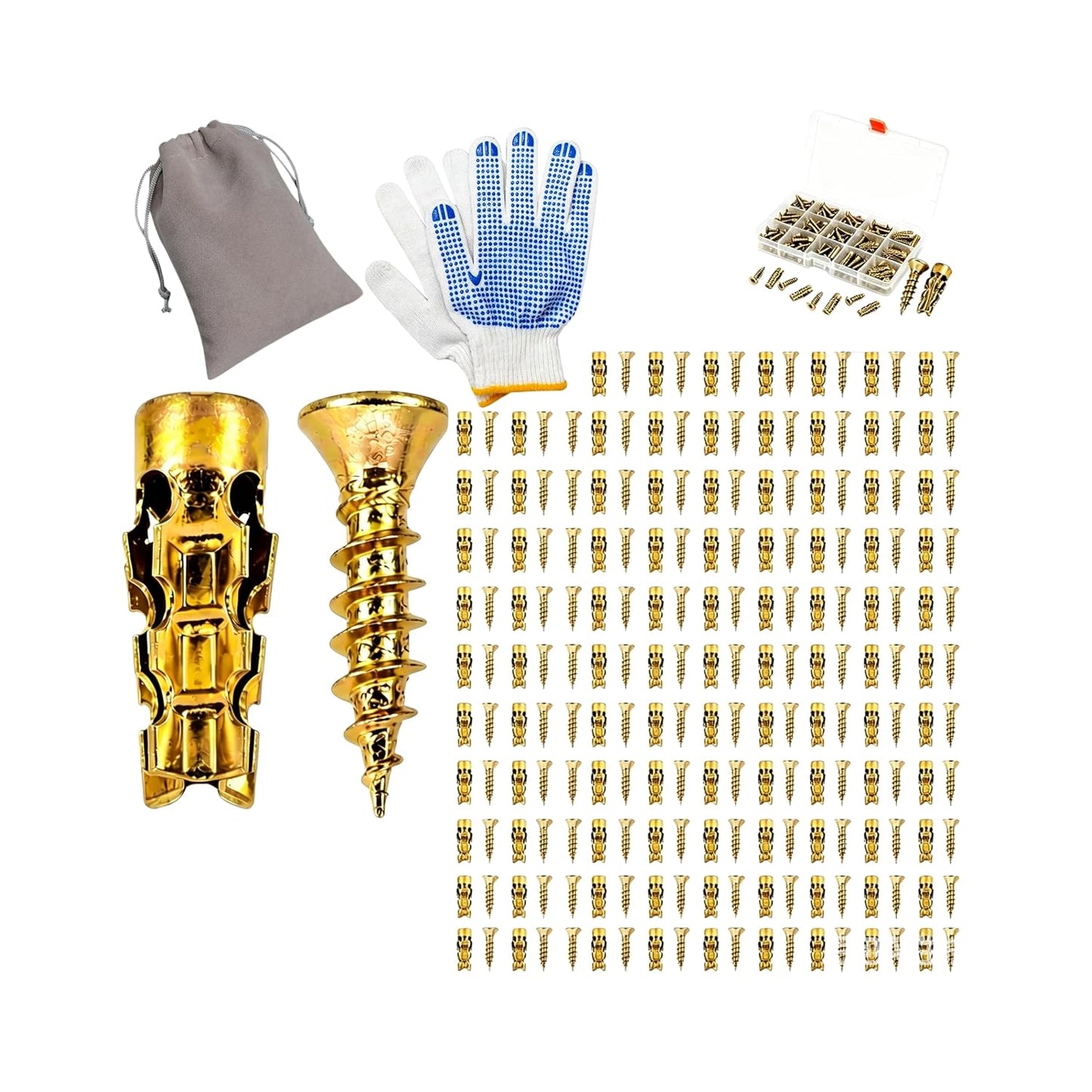 Door Hinge Repair Kit, 6x14mm Expansion Screws with High-Grip Anchors for Wood, Cabinet Hinge Repair Plates Included (50 Sets+Gloves * 1)