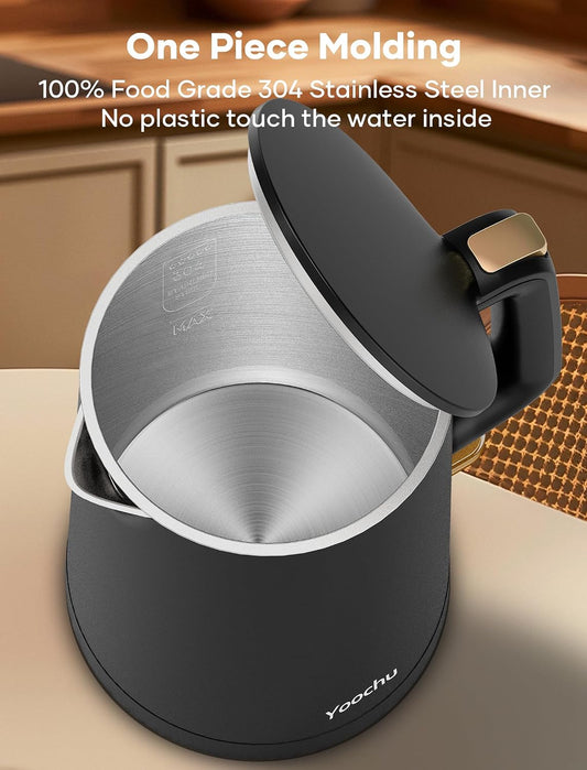 Electric Tea Kettle, 1.7L Stainless Steel Cool Touch Double Wall, Hot Water Boiler, 1500W Fast Boiling, Boil Dry Protection, BPA-Free, Black