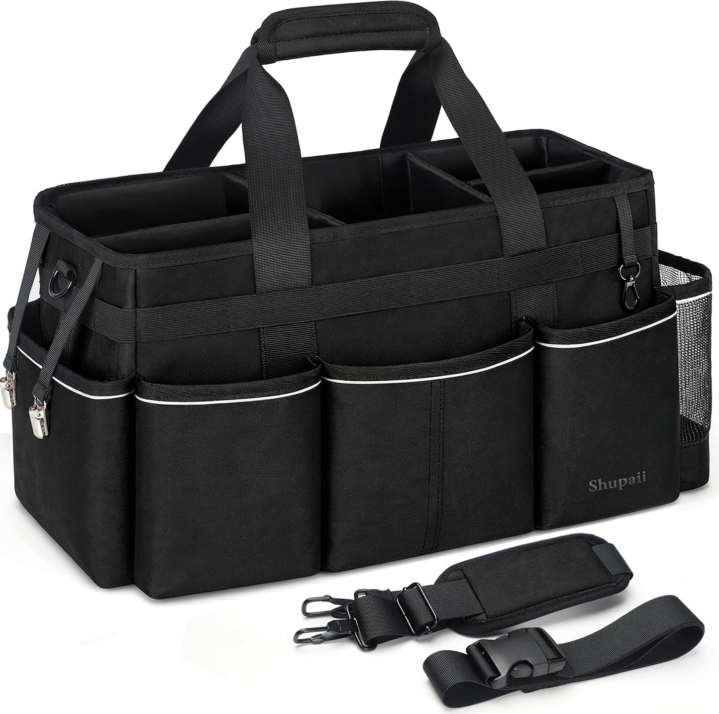 Wearable Cleaning Caddy Bag, Cleaning Caddy Supplies Organizer with Handles for Cleaners & Housekeeper, Under Sink & Car Cleaning Tool Organizers Bag with Adjustable Shoulder Strap&Waist Belt