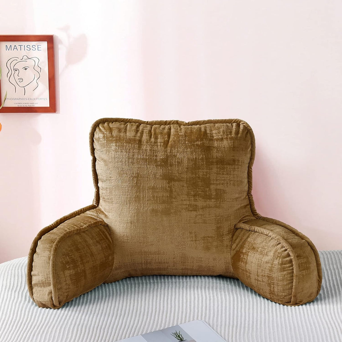 DIY Assembly Art Velvet Backrest Reading Bed Rest Pillow with Arms & Pockets, 18" H for Sitting in Bed Couch Sofa, Back Support Cushion with Removable Cover, 20"x18"x17", Aqua